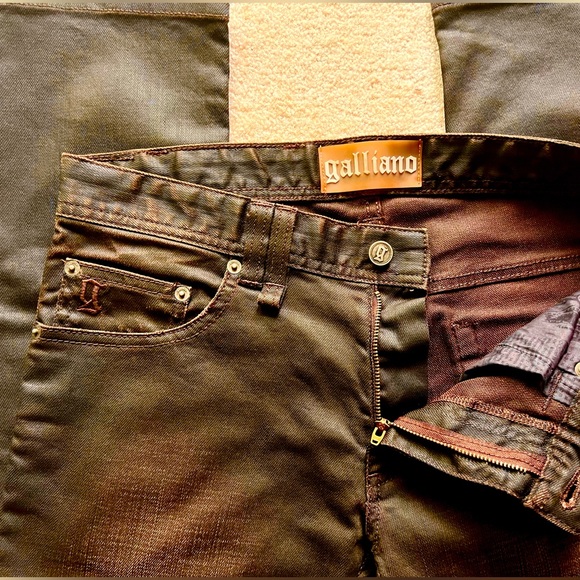 Galliano Jeans, Brown wet denim, new, super skinny Size 33/35 - Picture 4 of 10